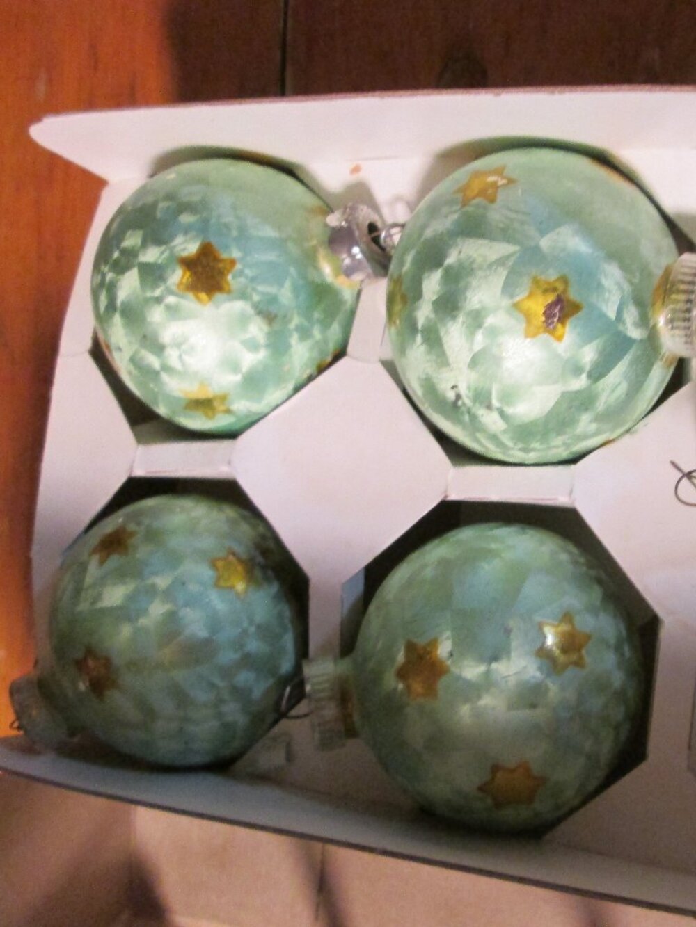 vtg rare swirled handpainted ornaments with gold stars 4 balls one bell